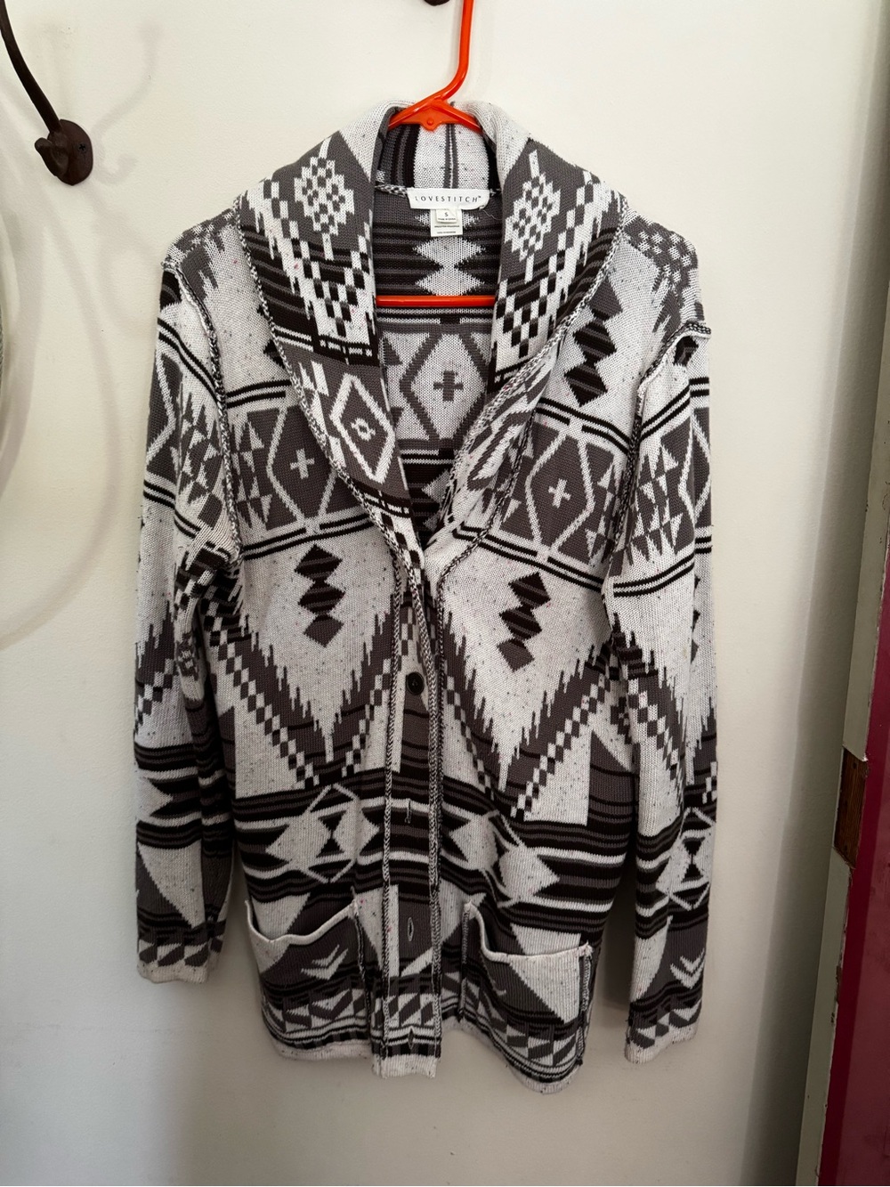 lovestitch Black & White Aztec Hooded Cardigan